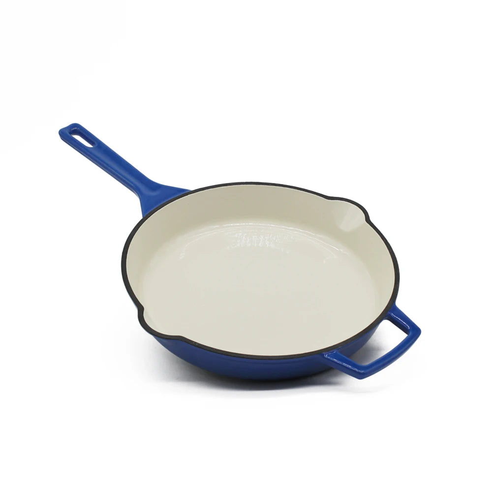 Factory New Modern Design 26cm Blue Enamel Cast Iron Eco-Friendly Oven Safe Frying Pan Commercial Restaurant Use Big Skillet