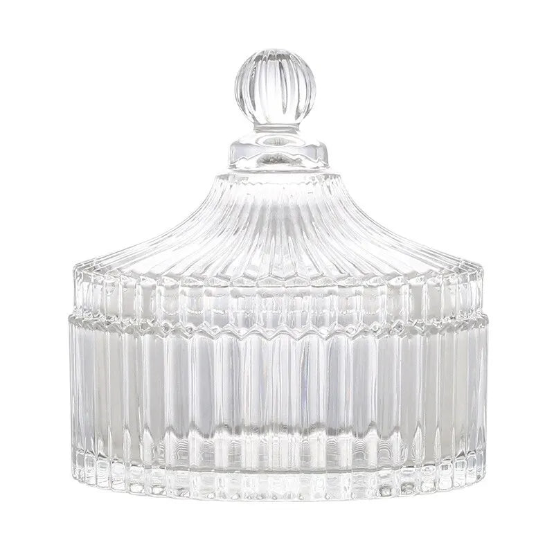 Luxury Electroplating Glass Candy Container and Lid Geo Cut Glass Candle Jar Vessel for Candle DIY