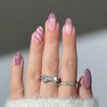 Custom Design Short Almond Luxury Reusable Fake False Nail Set Supplier Wholesale Soft Gel Holiday Pink Glitter Press on Nails