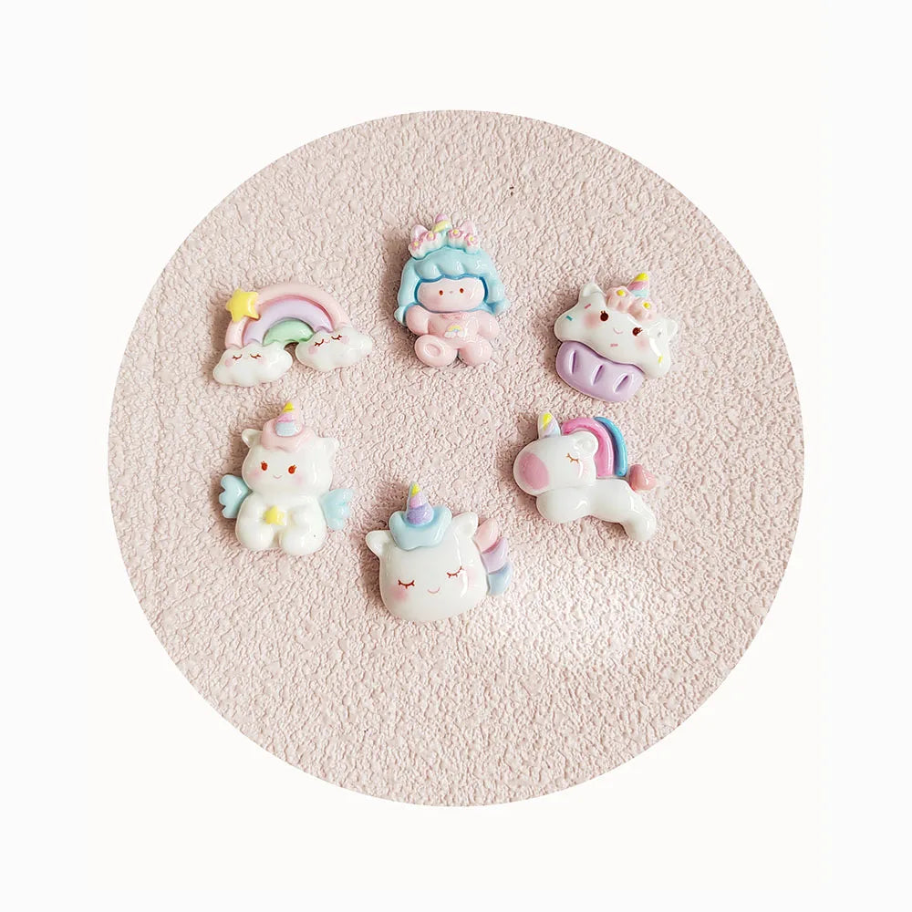 Colorful Unicorn Resin Flat Back Figurines Rainbow Charms Fit Children Hair Pin Cell Phone Case Embellishments