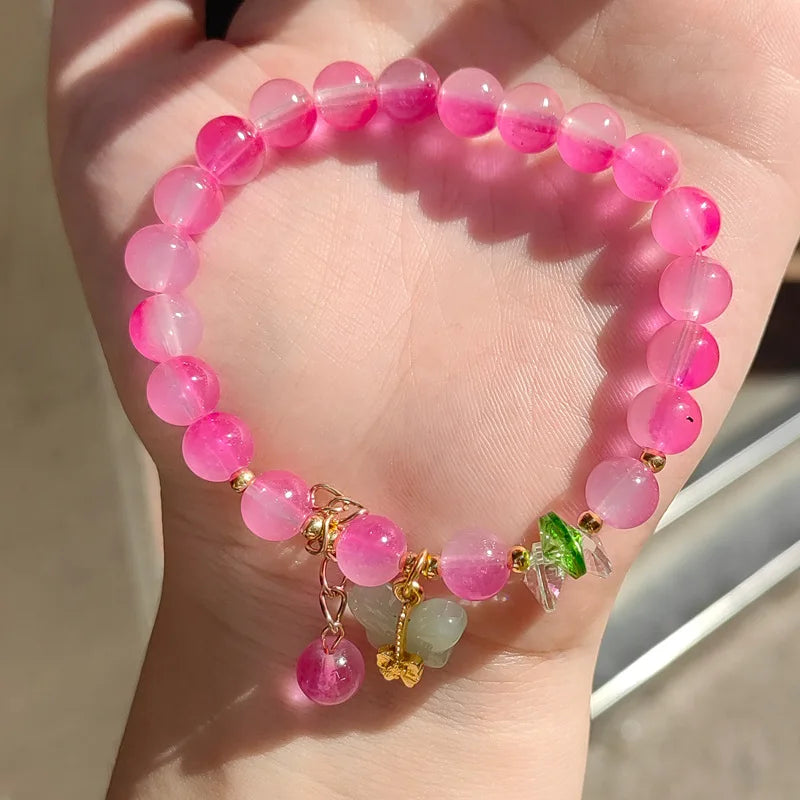 Fashion Sweet Butterfly Bracelet Gemstone Green Blue Pink Purple Crystal Butterfly Bracelet for Women Girls Jewelry Wholesale