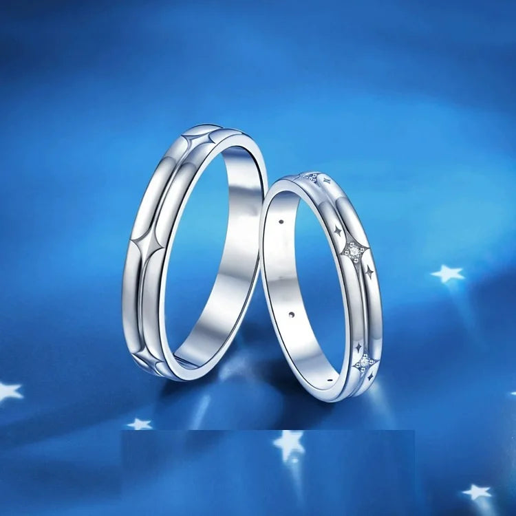 Anillos De Pareja Platinum Plated Shiny Starry Couple Ring for Men Women Romantic Wedding Adjustable Open Zircon Shiny Ring