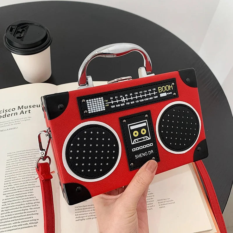 Creative Radio Women's Small Box Shoulder Bags Retro Funny Female Crossbody Bag Vintage PU Leather Ladies Unique Tote Handbags