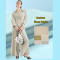 Custom Plus-size Women's Cotton and Linen Vintage Long-sleeved Shirt Set Pure Color Shirt and Trousers Casual Set Linen Clothes