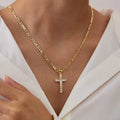 European and American Light Luxury Fashion Personality Cross Copper Inlaid Zircon Temperament Necklace