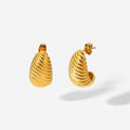 18K Gold Plated Stainless Steel Screw Pattern Hoop Earrings Jewelry Accessories Spiral Earrings