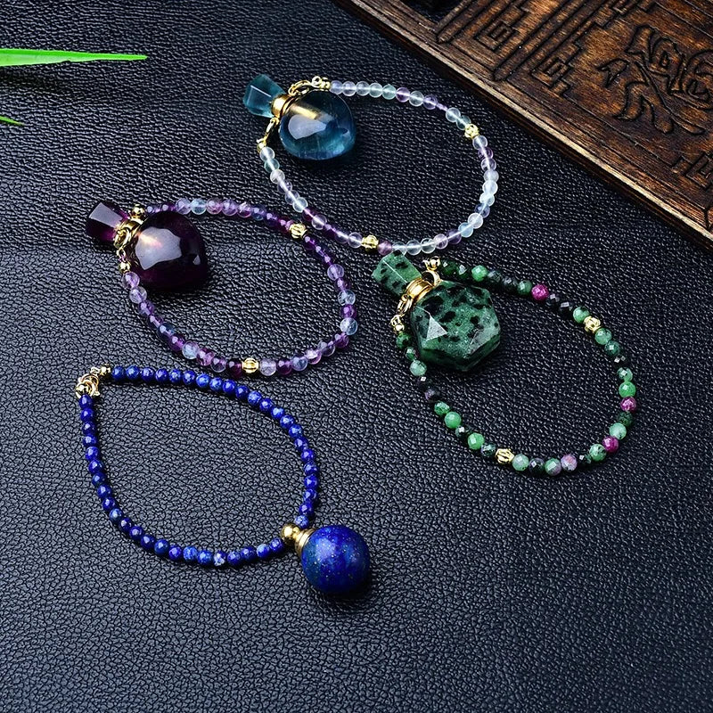 Natural Crystal Rough Stone Bracelet with Essential Oil Scented Water Bottle Traditional Crystal Crafts Product