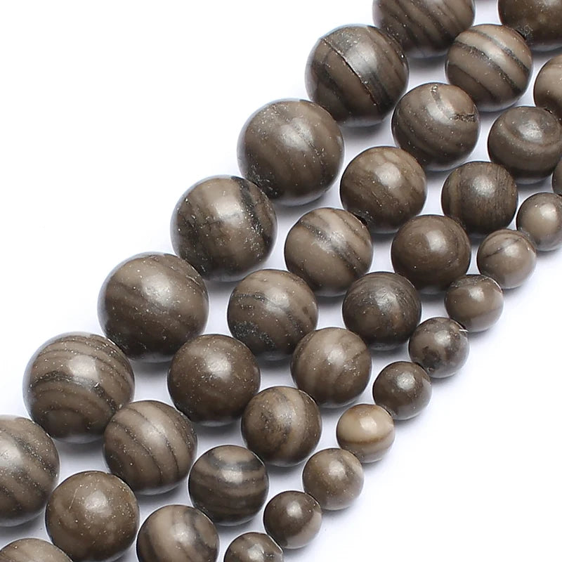 Wholesale Round 4/6/8/10/12mm Black Wood Striped Stone Beads For DIY Jewelry Making Bracelet