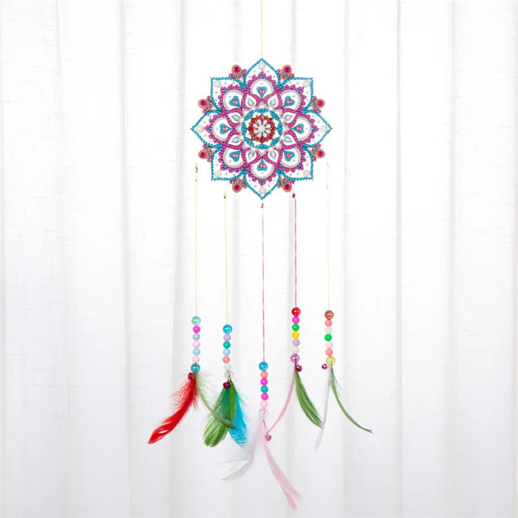 New Arrival Hand Painted 5D Cartoon Datura Diamond Painting Wind Chime Dream Catcher for Home