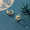 925 Sterling Silver Fashion Jewelry Cute Leaf Shape Ear Cuff Earrings Luxury Small Diamond Gold Plated Clip on Earrings Women