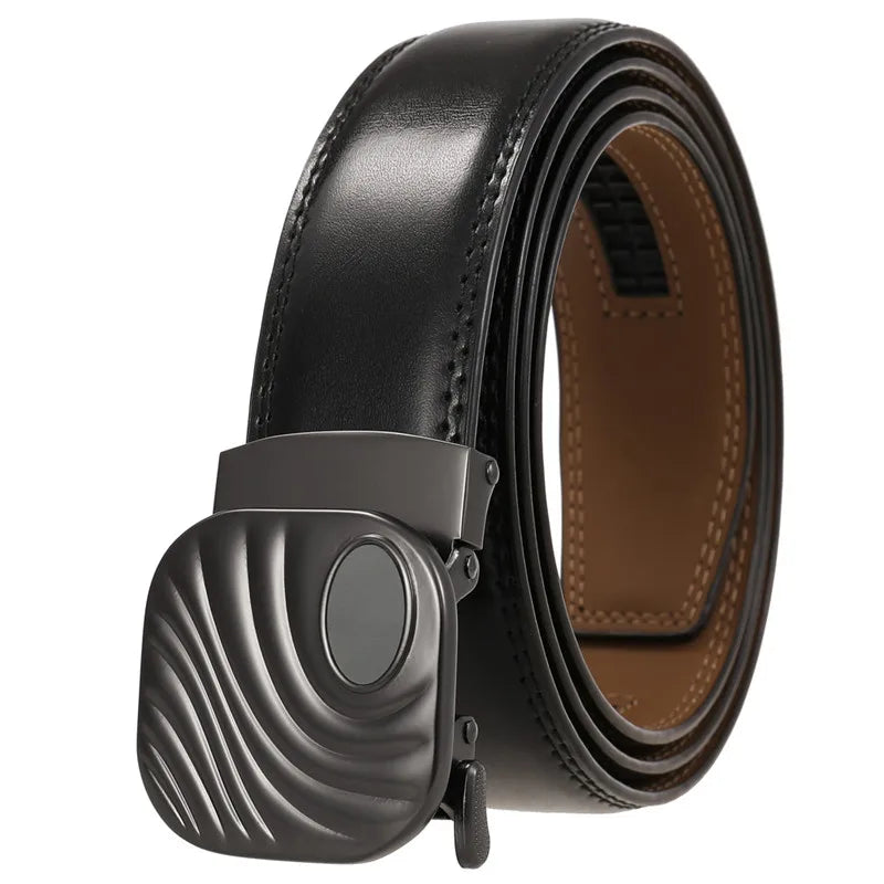 Men's Automatic Buckle Belt Cowhide Leather Belts for Men Alloy Buckle Custom Logo Ratchet LQBelt Factory
