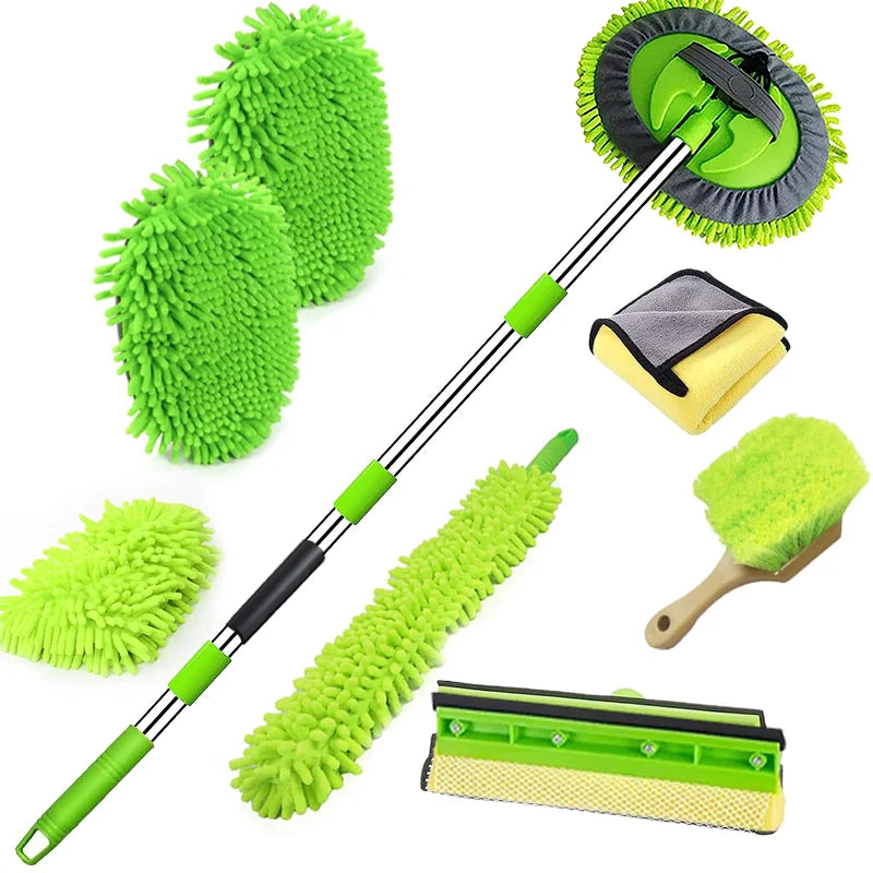 Car Wash Brushes Tools Detailing Cleaning Kit Products Wash Kit Wheel Brush Car Wash Mop Window Cleaner Equipment Full Set Green