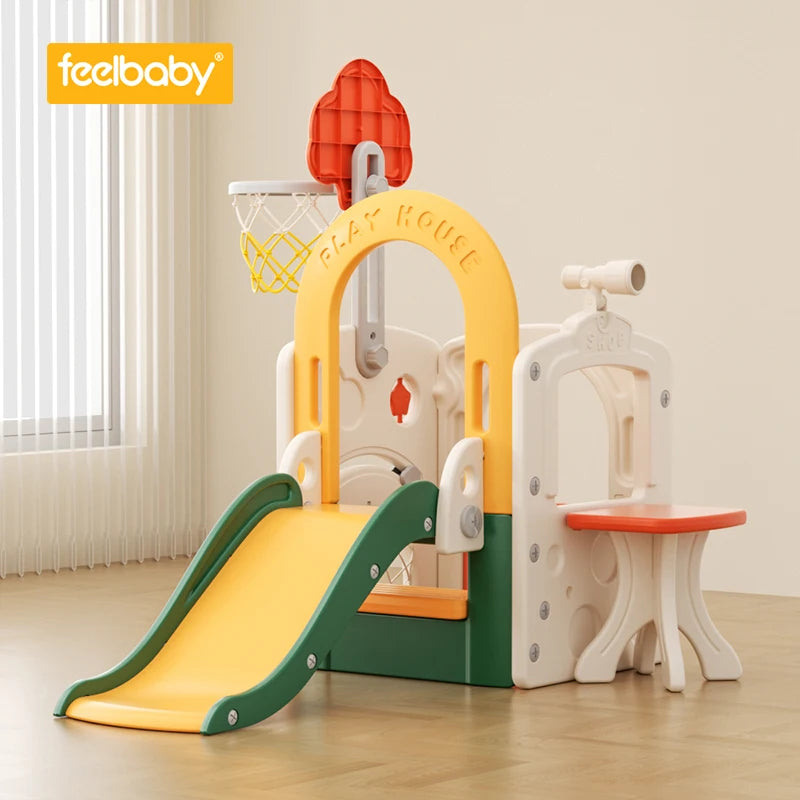 Feelbaby Kids Fun Space Slide Playhouse Indoor Outdoor Garden PE Plastic Slide Set for Children 6 Months-6 Years