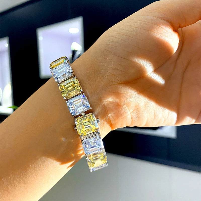 Luster Jewelry Custom Design Big Size 10x12mm Square Zircon Diamond Solid 925 Sterling Silver Tennis 5A Bracelet Gift