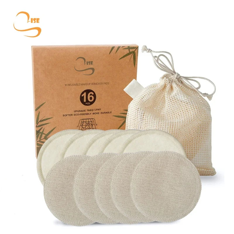 Zero Waste 8cm Round Linen Facial Cleansing Pads Organic Laundry Bag Reusable Hemp Face Makeup Remover