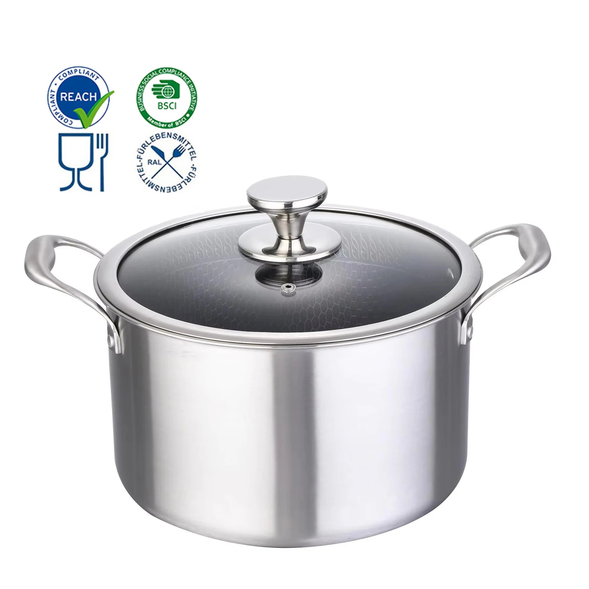 Hybrid Triply Stainless Steel Modern Kitchen Stew Pot Cooking Soup Stock Pot with Glass Lids Dishwasher Safe