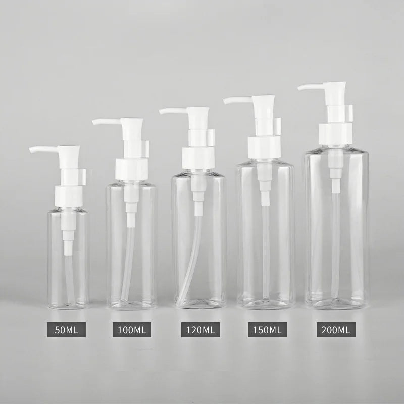 Luxury PET Plastic Shampoo Bottle 200ml Flat Shoulder Transparent Lotion Body Wash Container Pump Dispenser Skincare Packaging
