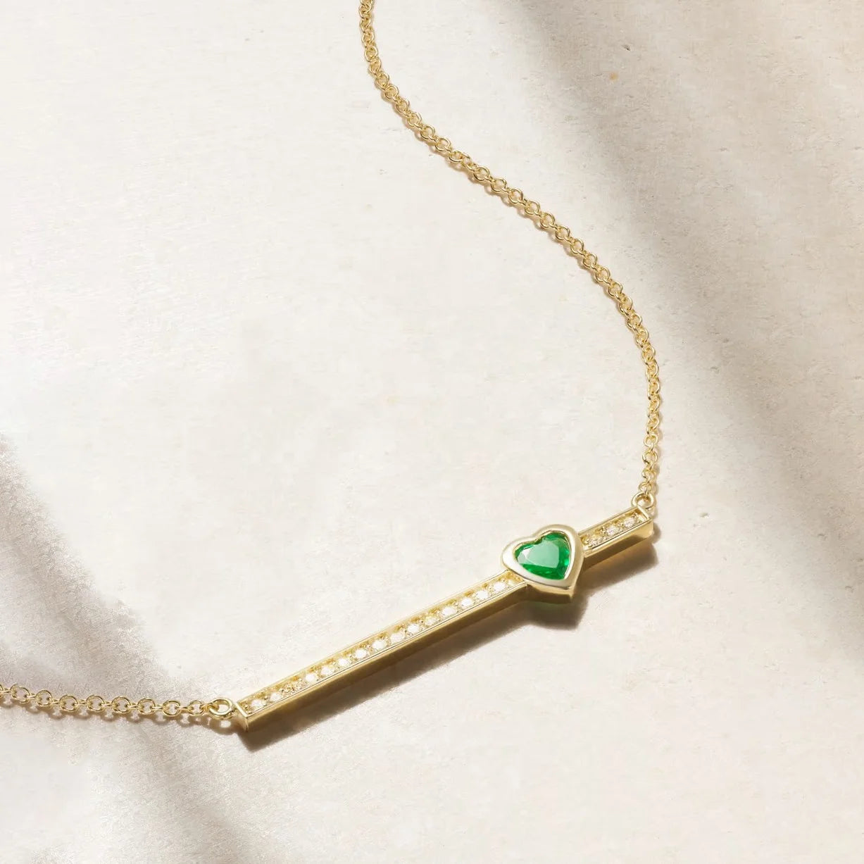 LOZRUNVE 925 Sterling Silver Rose Gold Emerald Pink Bar Heart Crystal Pendant Necklace