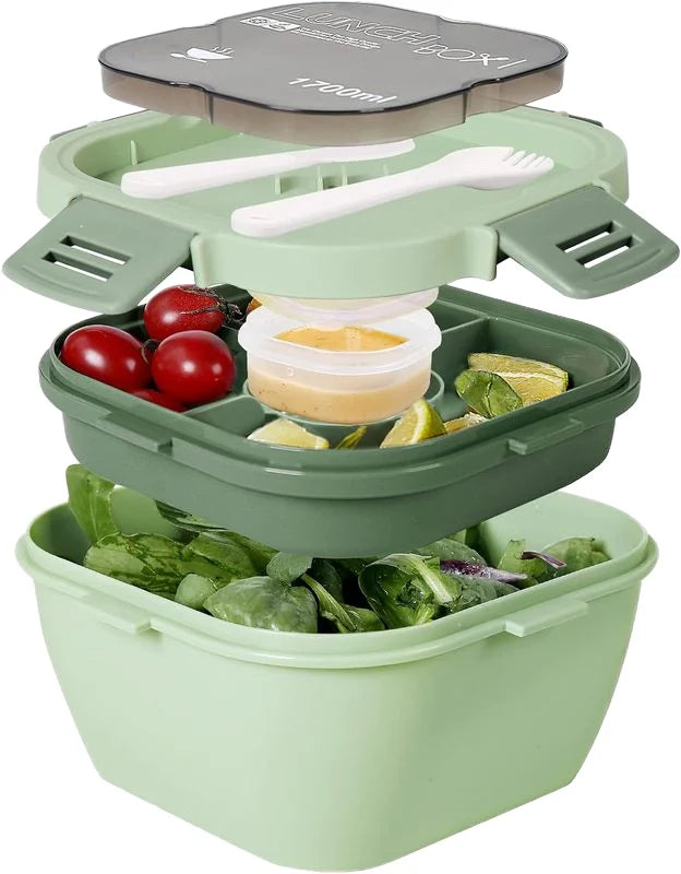 BPA-Free Eco-Friendly Plastic Children's Reusable Compartments Plant Pattern Bento Lunch Box Stocked Sets Students Dinner Use