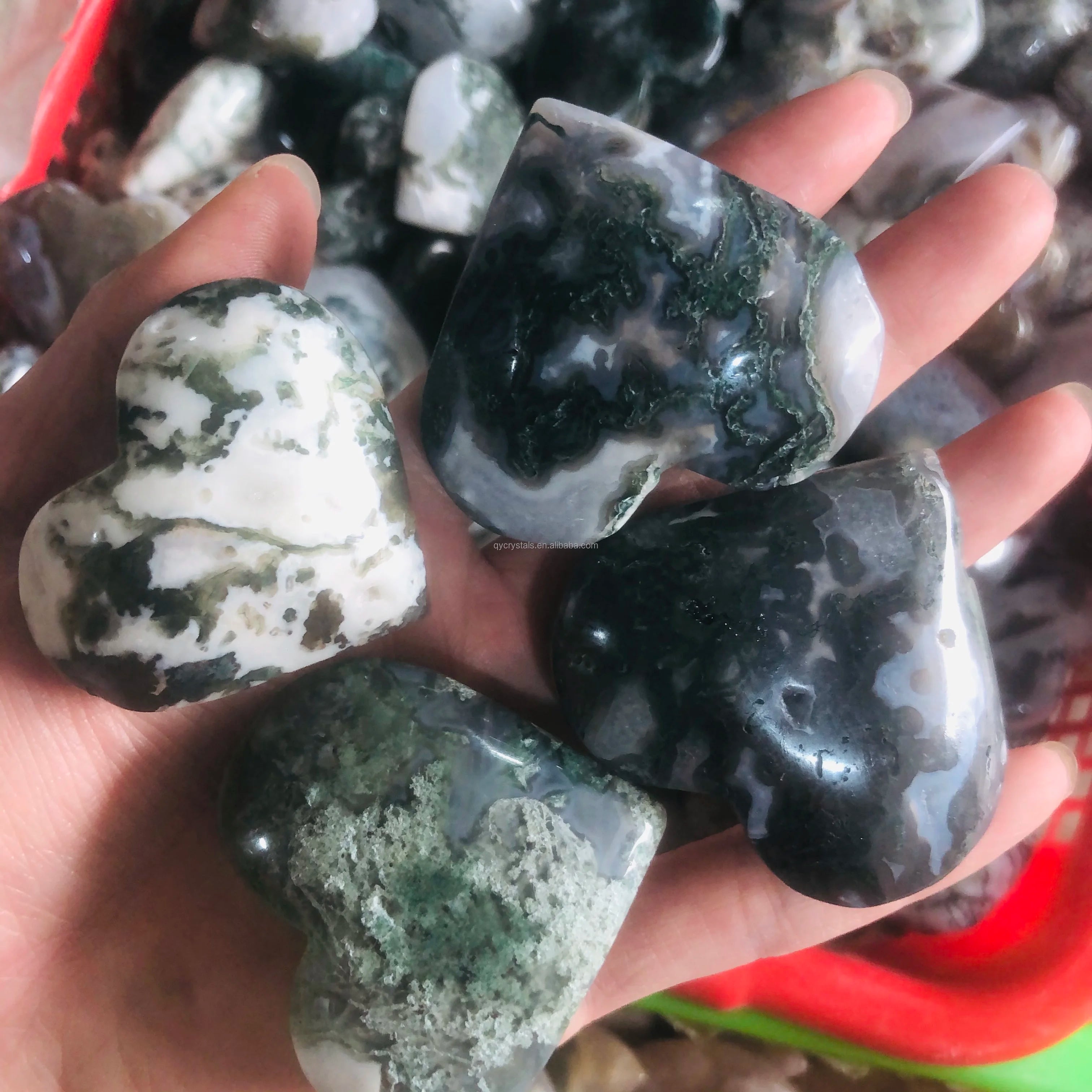 Wholesale Bulk Moss Agate Heart Stone Natural Crystals Healing Quartz Heart Gemstone Folk Crafts for Wedding Gifts