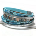 Hot Selling Bohemian Style Hand Woven Two Layers Leather Bracelet Alloy Magnetic Buckle Women Fashion Bohemian Bracelet