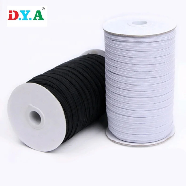 Wholesale Good Quality Black and White 6mm 8mm 10mm  Braided Sewing Elastic Band for Clothing Underwear