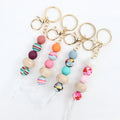 Hot Sale Handmade Customized Cute Style Eco-friendly Printed Silicone Beads Keychain Pendant for Mom