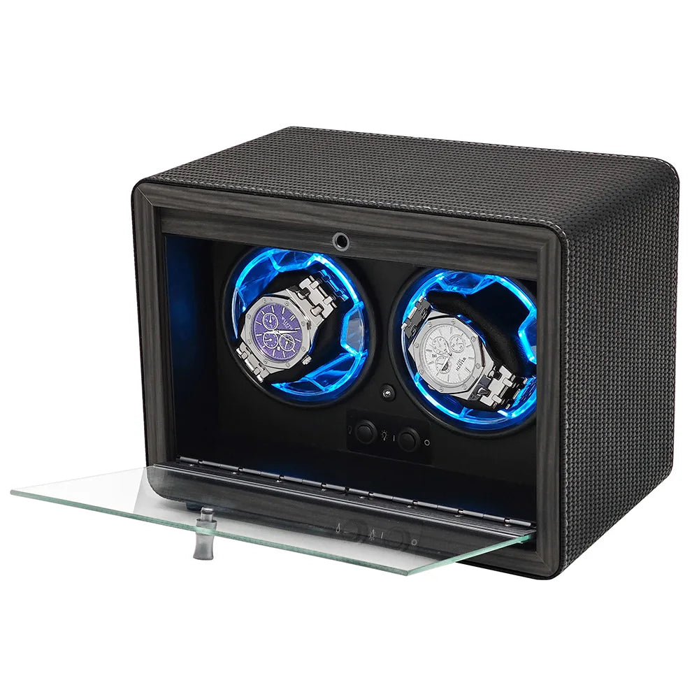 Better Wholesale Luxury Premium PU Leather Automatic Watch Winder Box 2 Slots Multi-Function Safe Storage Watch Cases Dark Blue