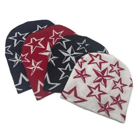 Star Pattern Beanie Hats Wholesale Custom Logo 6 Seam Round Top Soft Acrylic Knit Skull Cap Jacquard Gorras Winter Outdoor Sport