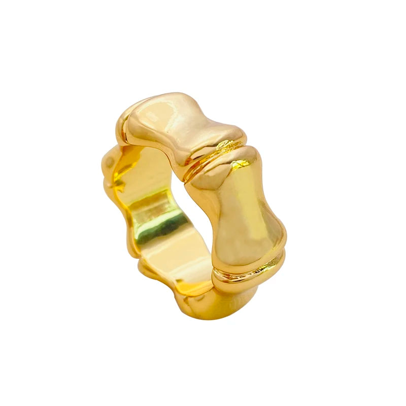 2023 Fashion Jewelry New Arrival Brass 18k Real Gold Plated Ring Bamboo Design Simple Style Geometric Ring