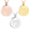 Gold Plated Stainless Steel Dog Pet Memorial Jewelry Cremation Urn Pendant with Dog Paw Prints Zircon Ashes Urn Necklace