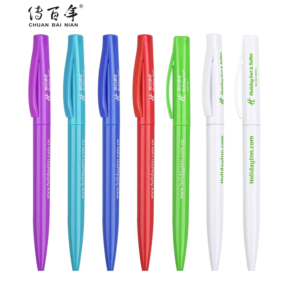 China Factory Cheap Custom Plastic Solid Color Slim Hotel Ballpoint Pen with Brand Logo
