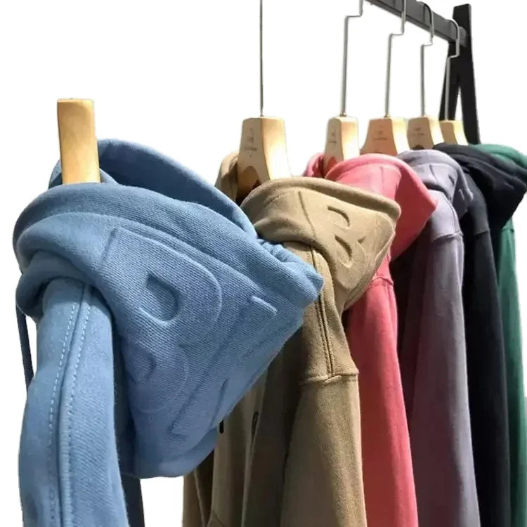 Customized Embossing Logo Hood Plus Size Long Sleeve Sweatshirt Hoodie Man Oversized  Full Cotton 300 Gsm Cut and Sew  Hoodie
