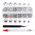 Wholesale 12 Blanks  Mixed Sizes Rhinestone Flat Back AB With Wax Pens  in Box Rhinestones for Nail Art and DIY