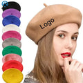 2026 New Arrival Custom Embroidered Print Pattern Logo Wool Boina Hat Winter Solid Color French Beret Cap for Women Casual Wear