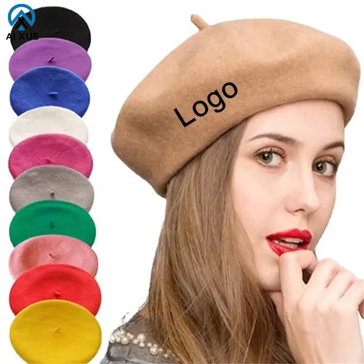2026 New Arrival Custom Embroidered Print Pattern Logo Wool Boina Hat Winter Solid Color French Beret Cap for Women Casual Wear