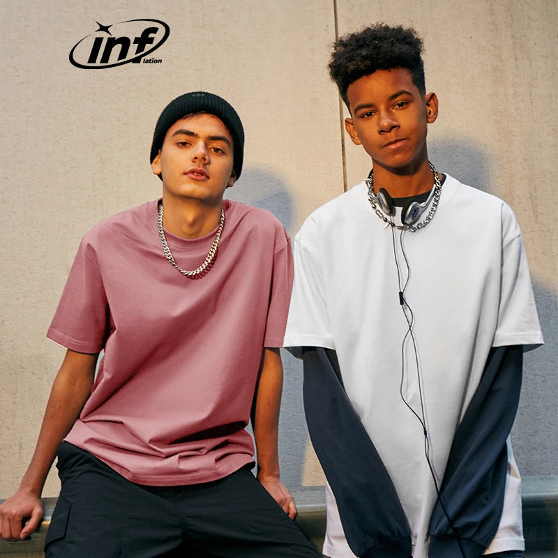 QUICKSHOW Streetwear 230G 100% Cotton Printed Woven Oversize Men's Tshirt Black White Wholesale