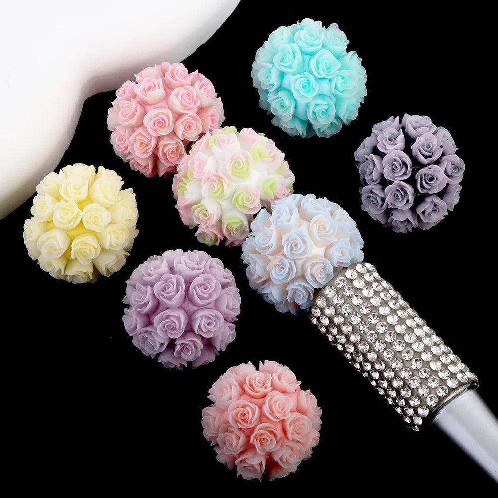 20mm 3D Rose Flower Loose Ball Beads Colorful Luminous Polymer Clay Flowers Beads