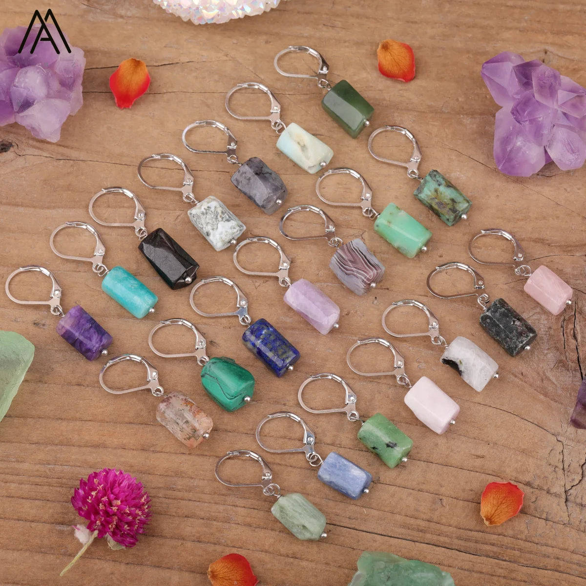 Dainty Earrings Healing Crystal Cylinder Stone Beads Fashion Jewelry for Women Birthday Gift