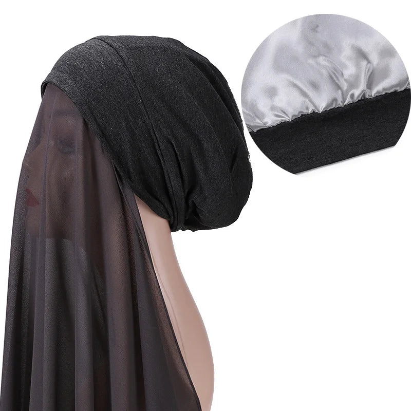 Hooded Scarf Pillbox Cap Base Cap Pearl Chiffon Scarf Women CRAVAT