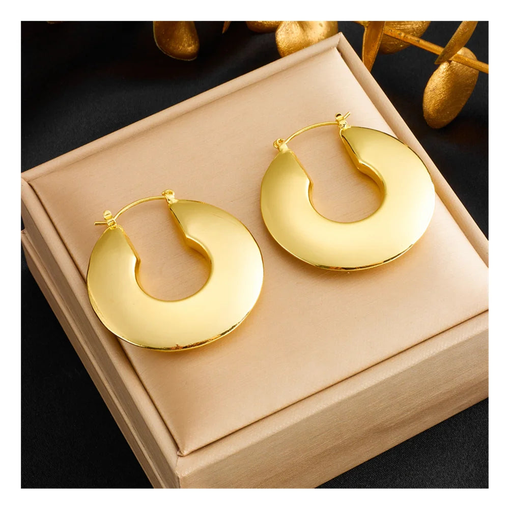 New Trendy Jewelry Big 18k Gold Plated Tarnish Free Stainless Steel Hoop Earrings for Women