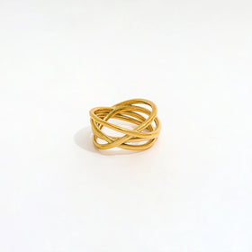 Fenny 18K Gold Plated High End No Fade Delicate Personality Wound Hollow Linellae Stainless Steel Finger Ring Wholesale Jewelry