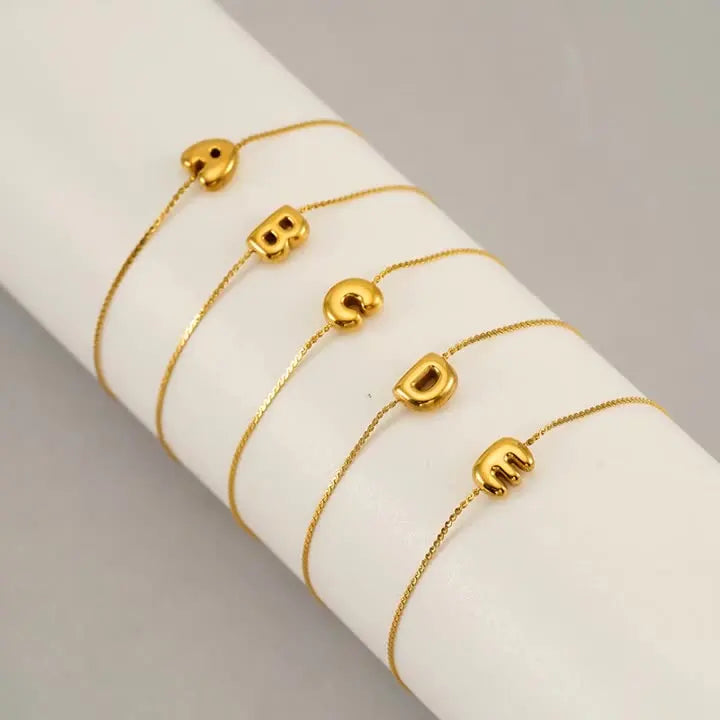 Fine Waterproof Initial DIY Handmade 18K Gold PVD Plated Stainless Steel Chain Chunky Letter Bracelet for Bracelet