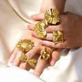 Water Proof Stainless Steel Gold Plated Geometric Square Dragonfly Daisy Flower Heart Exaggerated Big Ring