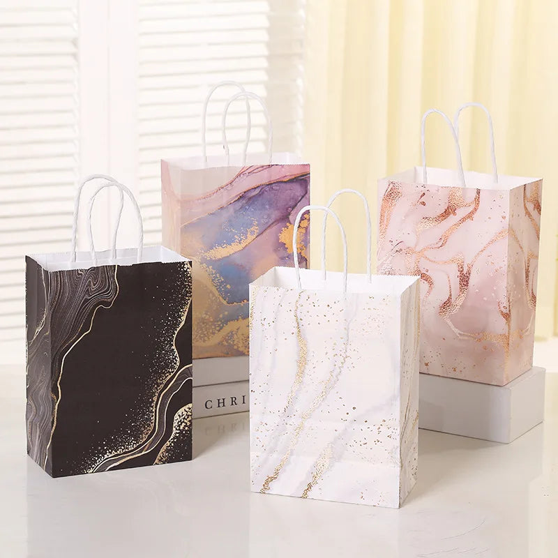 Custom Stock Marble Design Coated/Kraft Recyclable Gift Bag Custom Color/Size Promotion Handle for Supermarket Birthday Party