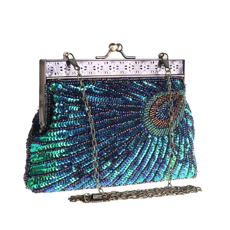 Trendy Luxury Beaded Sequins Vintage Style Wedding Party Bag Lady Handbag Beaded Stone Purse Evening Clutch Bags for Women