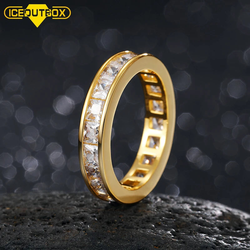 Hiphop Dainty Jewelry White Gold Plated Brass Iced Out Baguette 1 Rows Cz Tennis Chain Bling Cubic Zircon Sliver Rings