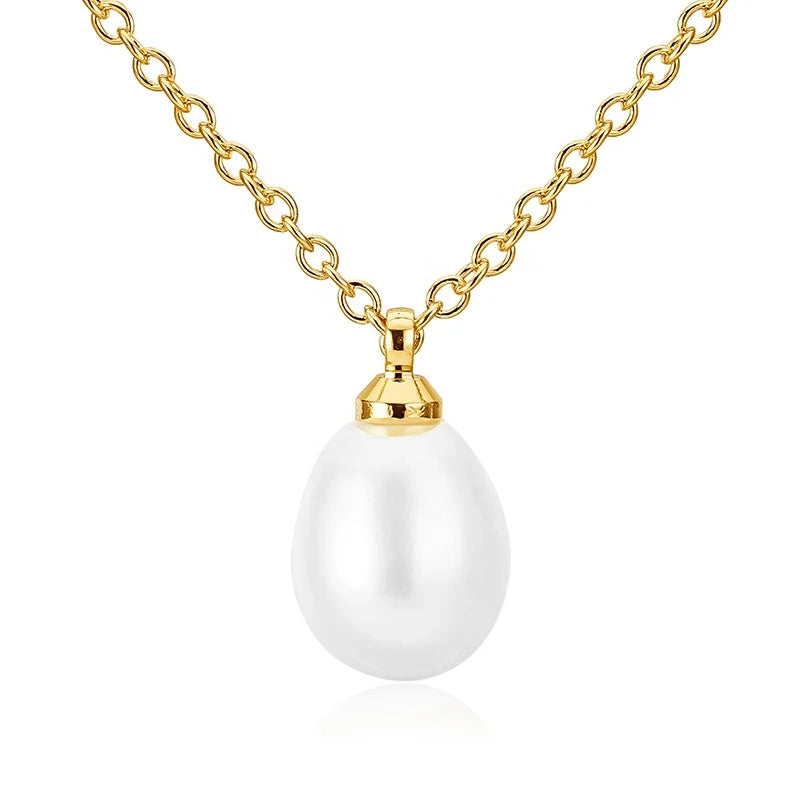 Gemnel Fashion 925 Sterling Silver 18k Gold Plate Freshwater Pearl Single Pendant Necklace