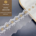 100% Polyester Microfiber Fabric Water Soluble Embroidered Lace with Floral & Bead Decor for Shoes and Bags-Tulle & Mesh Type