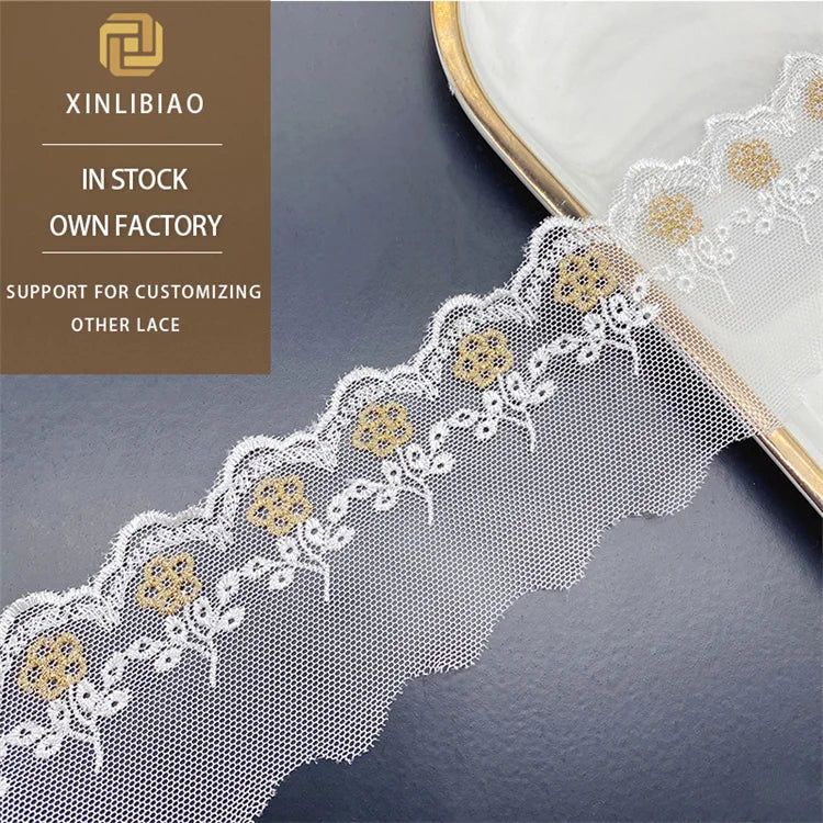 100% Polyester Microfiber Fabric Water Soluble Embroidered Lace with Floral & Bead Decor for Shoes and Bags-Tulle & Mesh Type